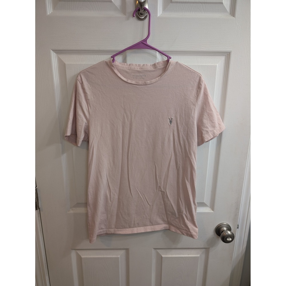 AllSaints Tonic Crew T-Shirt Mens Pink Ramskull Logo Cotton Tee - Size M